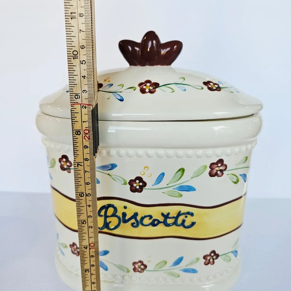 Nonni's Ceramic Biscotti Jar Floral Hand Painted Cookie Canister Farmhouse Decor